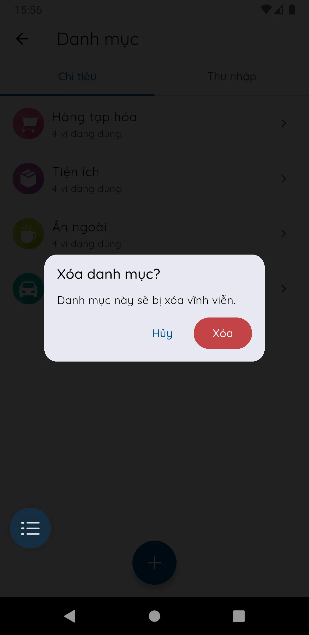 Sửa & xoá danh mục