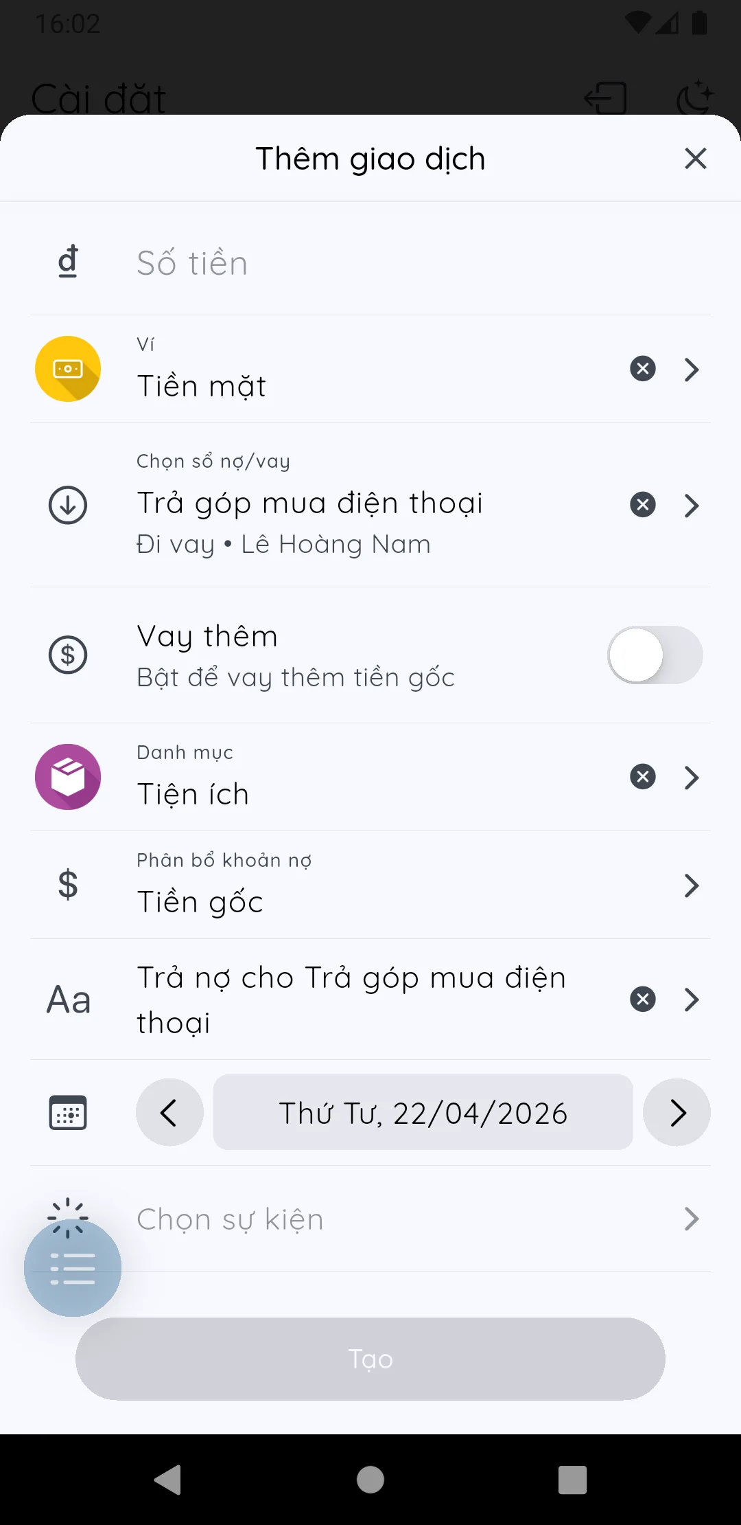 Thanh toán một phần hoặc toàn bộ