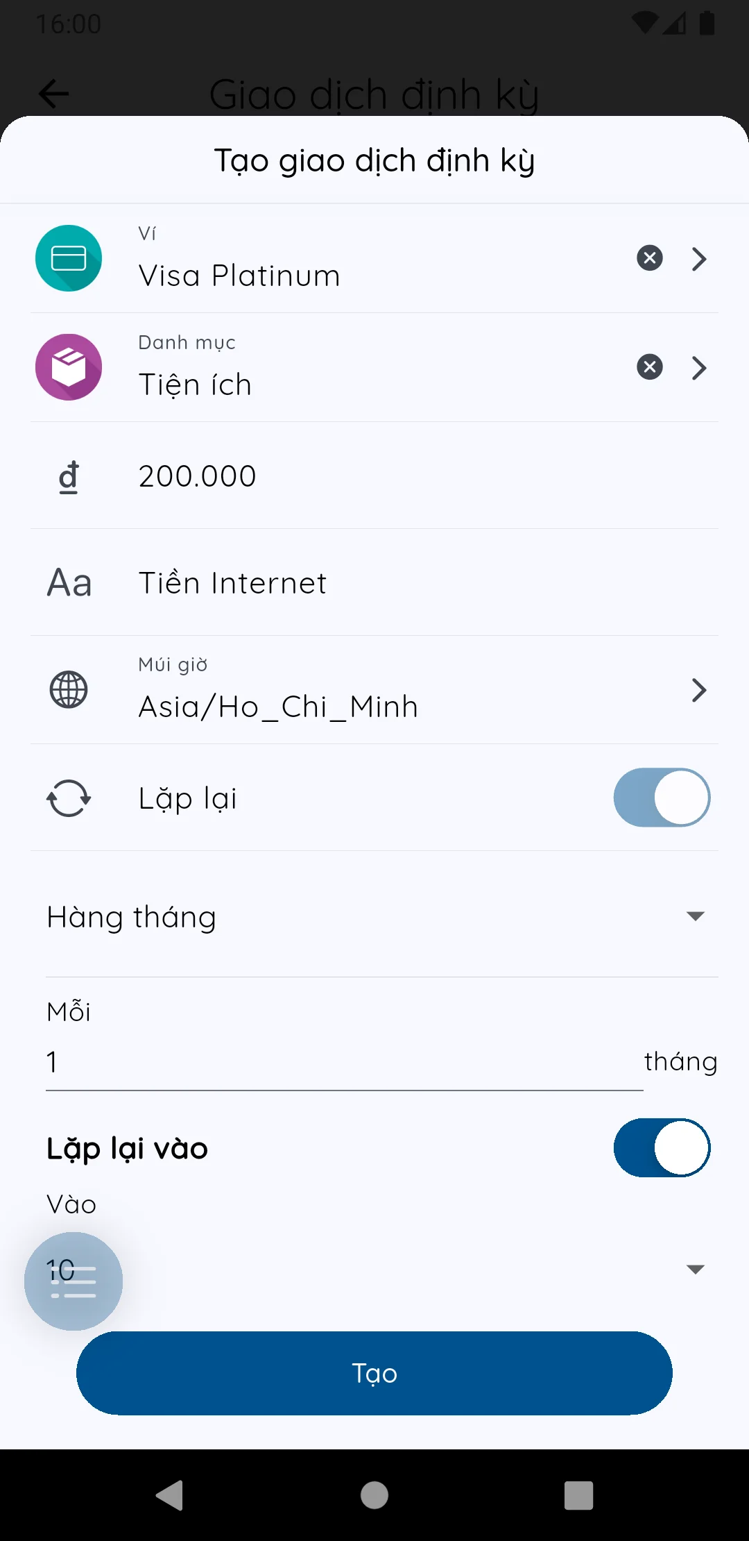 Tạo lịch định kỳ