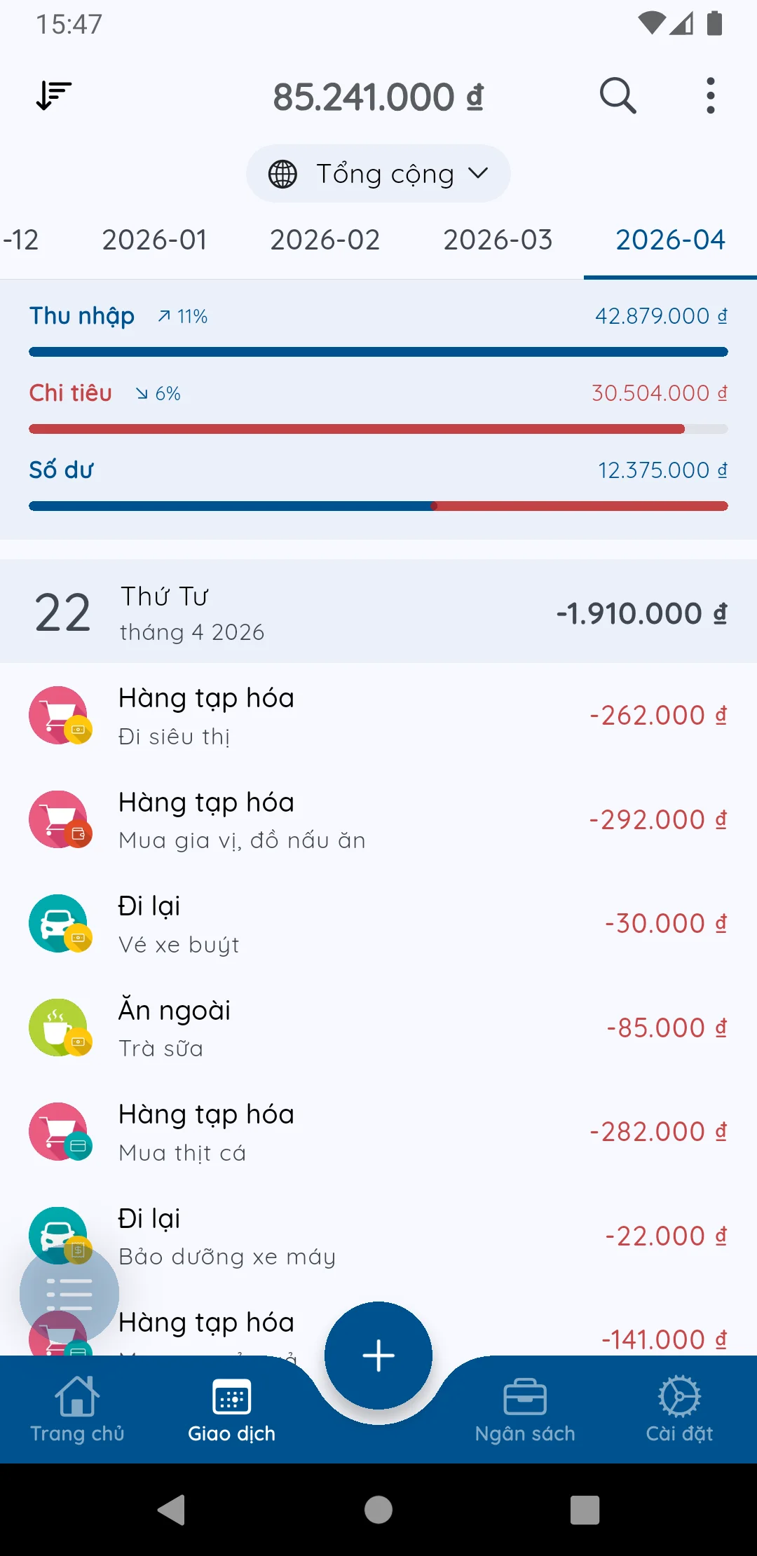 Cách thêm giao dịch