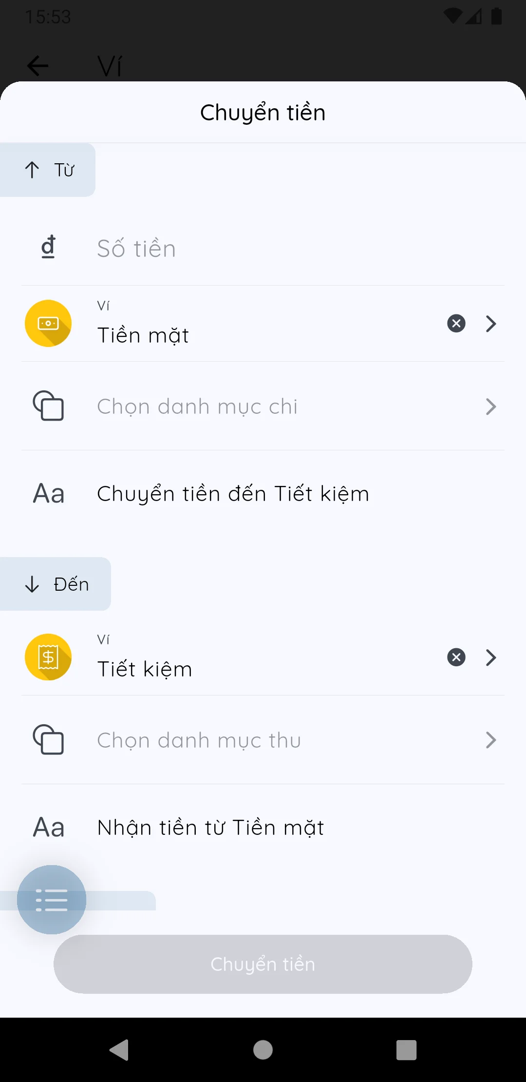 Chuyển tiền giữa các ví