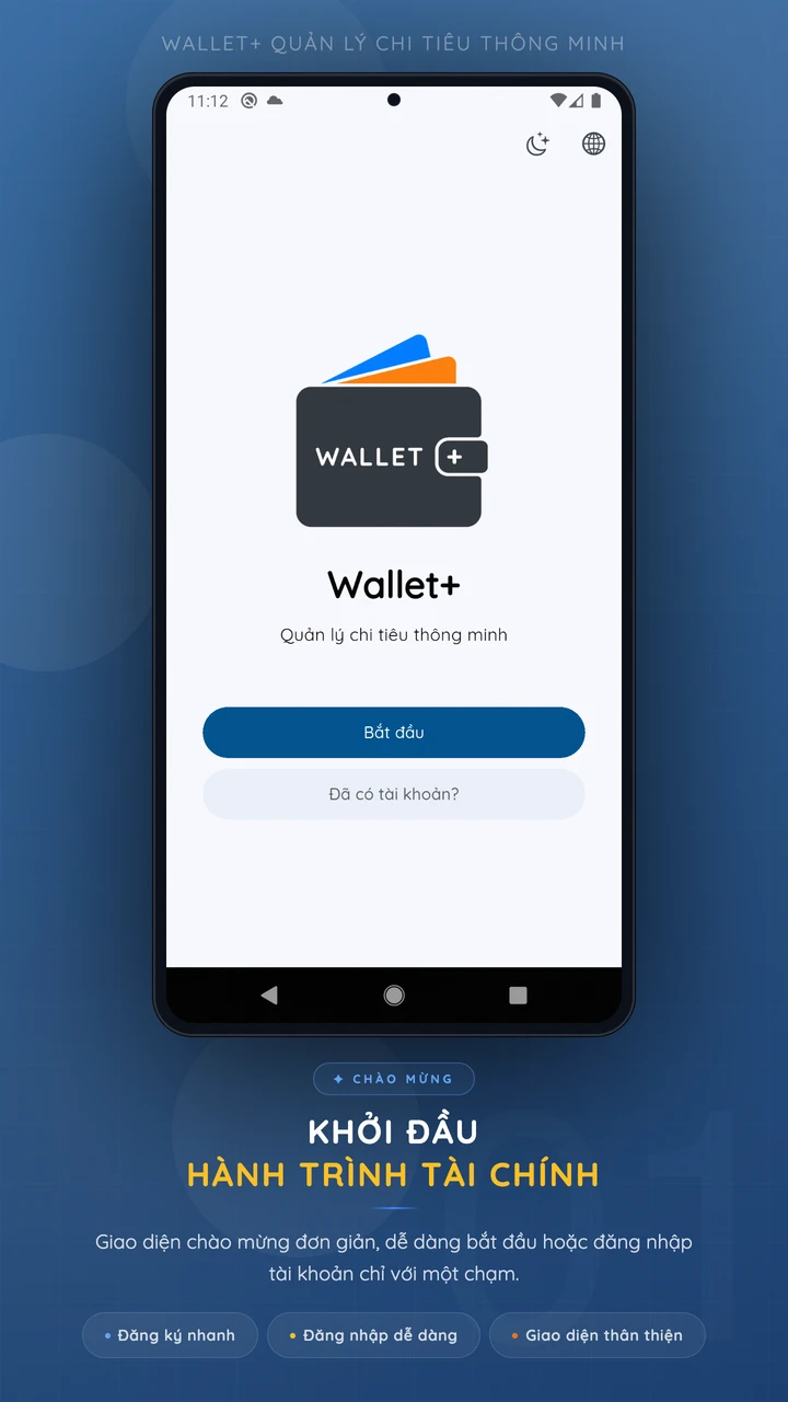 Ảnh chụp màn hình ứng dụng Wallet+ — màn hình 1 trên 6